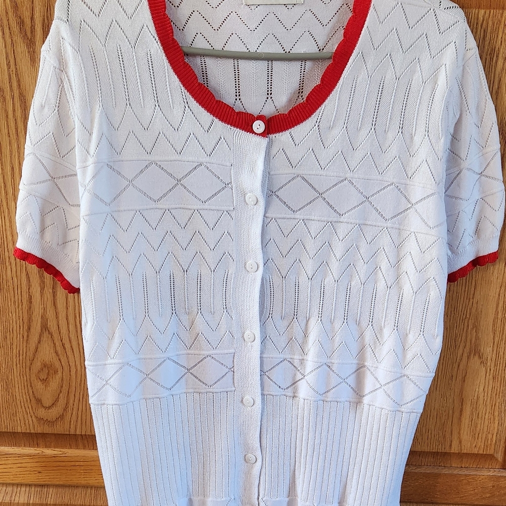 Grace Karin White and Red Cardigan Sweater
